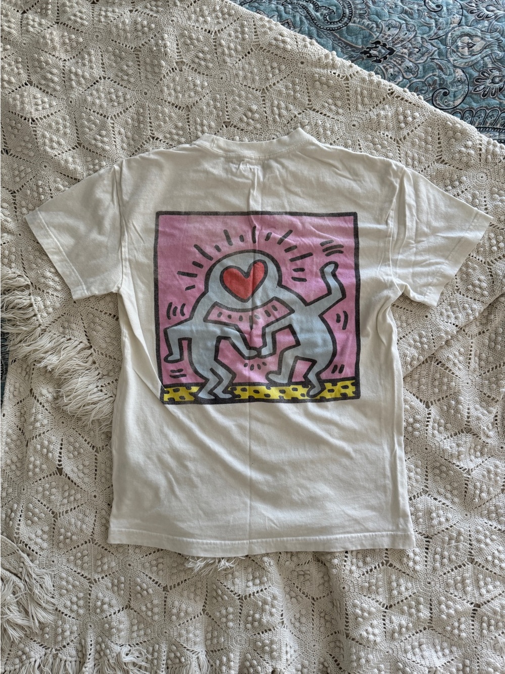 Abercrombie & Fitch White Graphic Tee with Pink, Yellow & Red Artwork